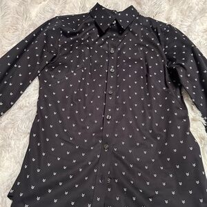 Banana Republic Black Button-Down Shirt with White Chevron Motif